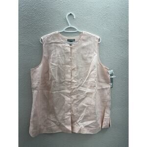 Go Silk Womens Tank Top Size 1X Soft Pink Linen Button Up Long Sleeve NWTs